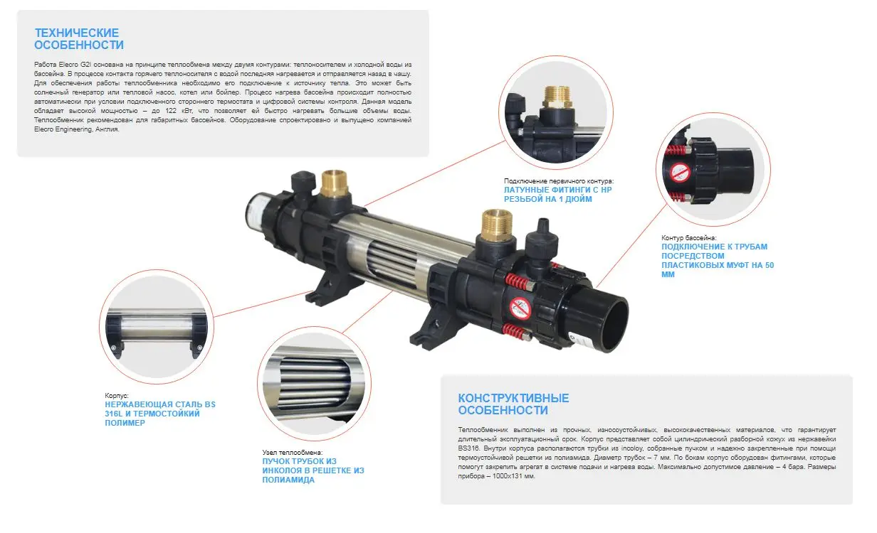 Теплообменник Elecro G2I HE 30 кВт Incoloy: Купите в Москве по Лучшей Цене